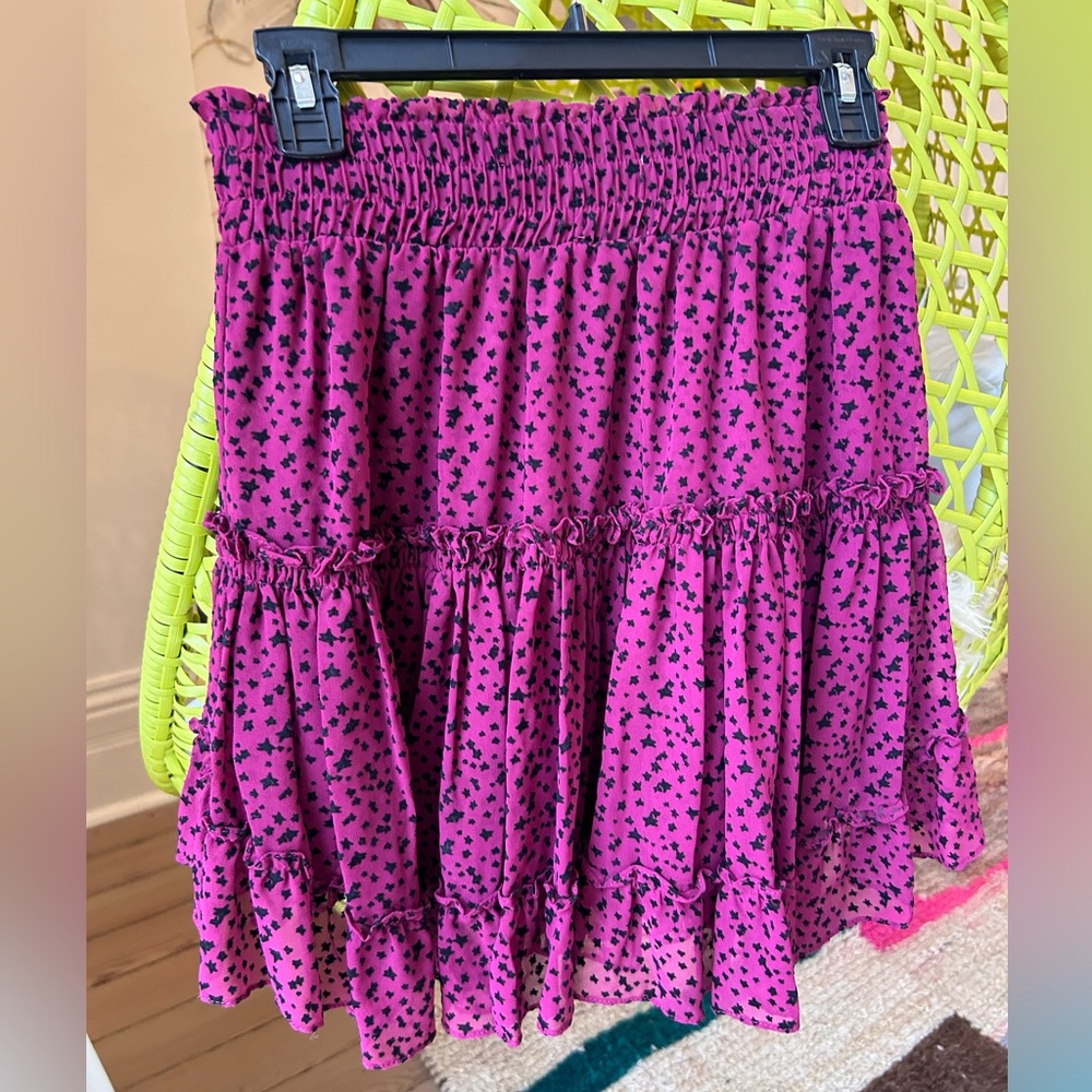 Misa Los Angeles- mini purple tiered ruffle skirt, size M.
